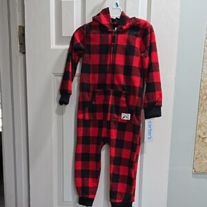 Carter's Red and Black Plaid Hooded Onesie Baby Size 24M